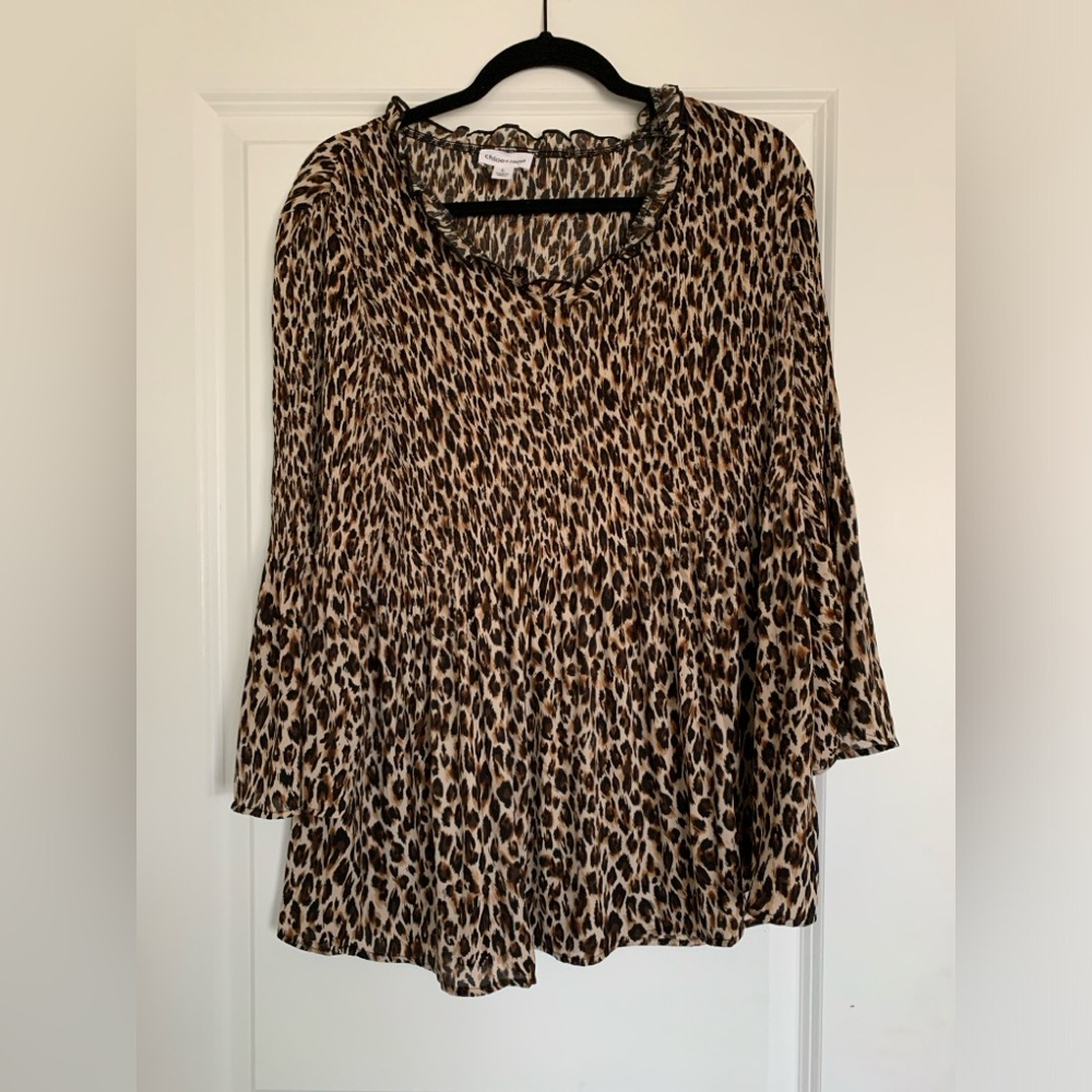 Animal Leopard Print Pleated Blouse